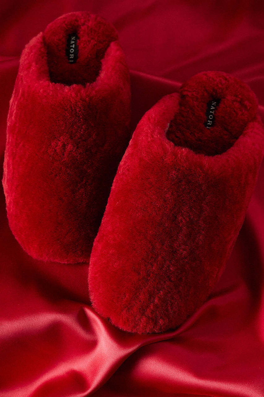 Buy Bliss Genuine Shearling Slide in Brocade Red Online Brocade Red