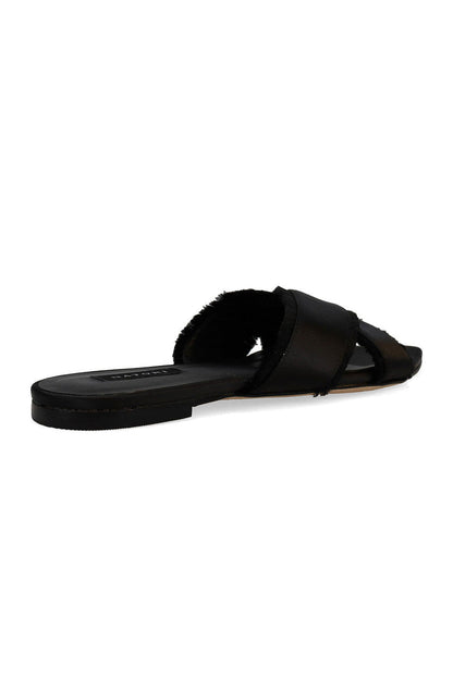 Buy Wayu Satin Fringe Cross Slide Sandals in Black Online Black