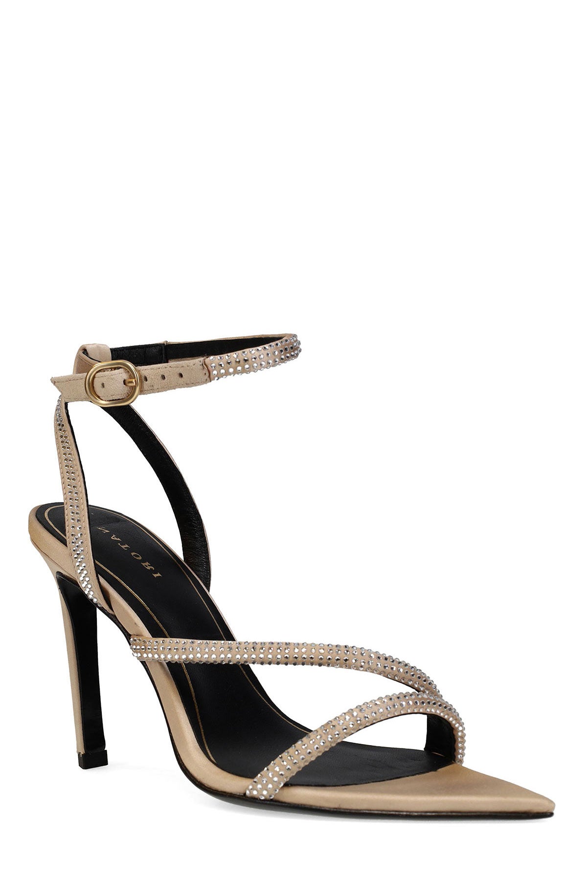 Reiki Satin Embellished Ankle Strap Heel Champagne