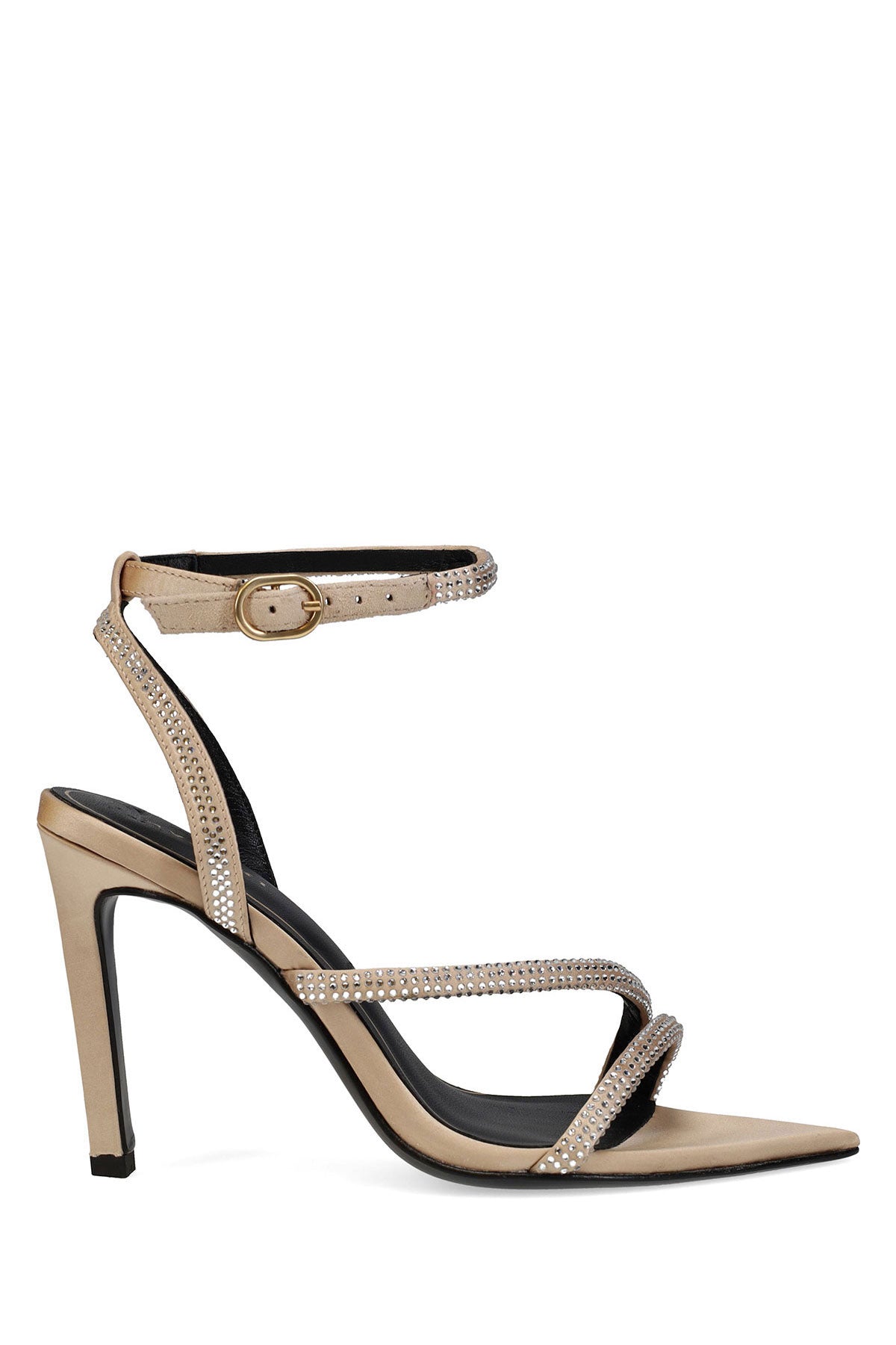 Reiki Satin Embellished Ankle Strap Heel Champagne
