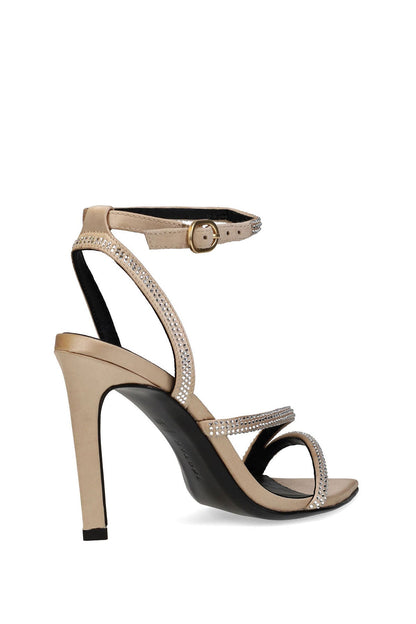 Reiki Satin Embellished Ankle Strap Heel Champagne