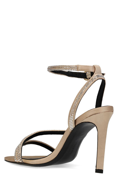 Reiki Satin Embellished Ankle Strap Heel Champagne