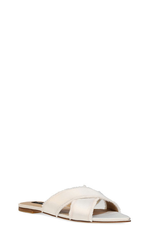 Buy Wayu Satin Fringe Cross Slide Sandals in White Online White