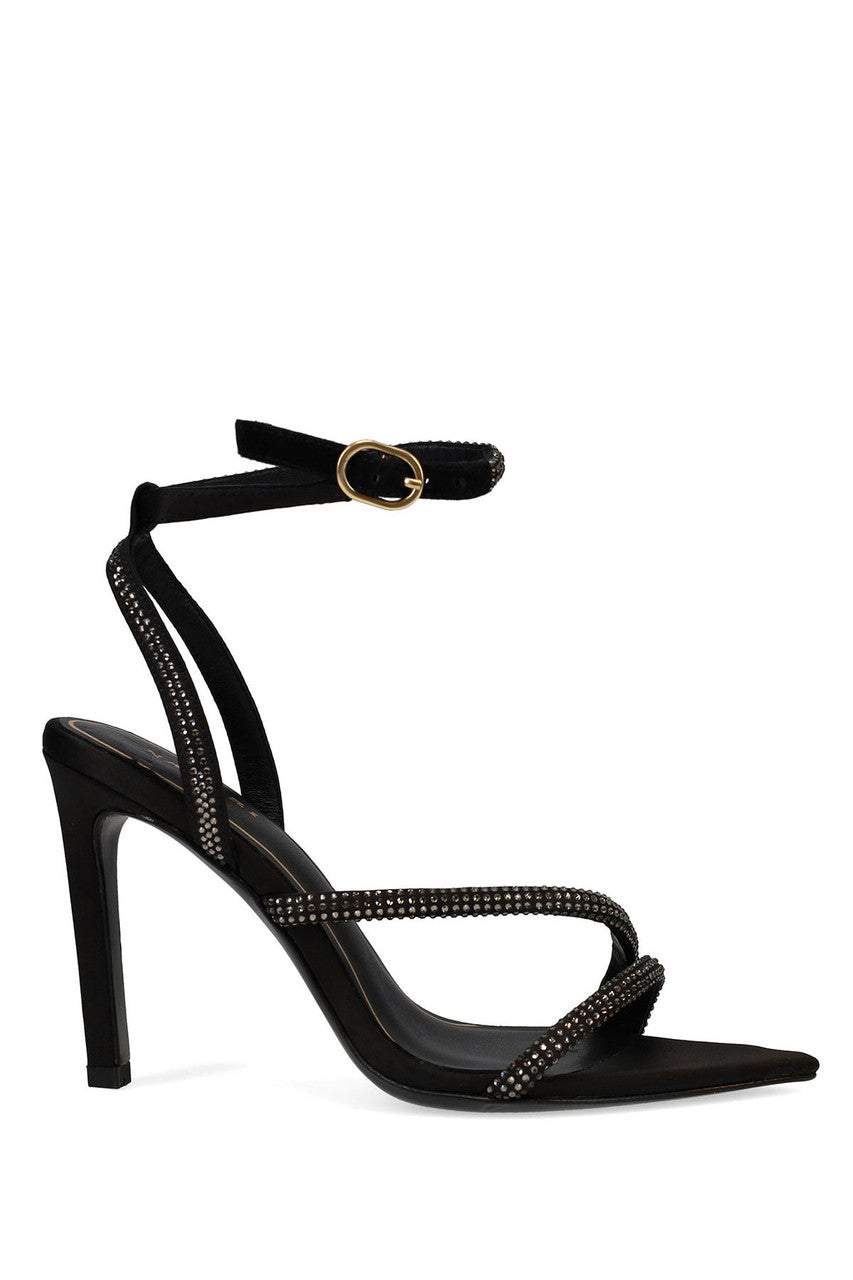 Buy Reiki Satin Embellished Ankle Strap Heel in Black Online Black