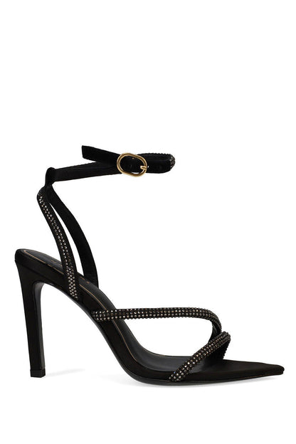 Buy Reiki Satin Embellished Ankle Strap Heel in Black Online Black