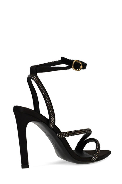 Buy Reiki Satin Embellished Ankle Strap Heel in Black Online Black