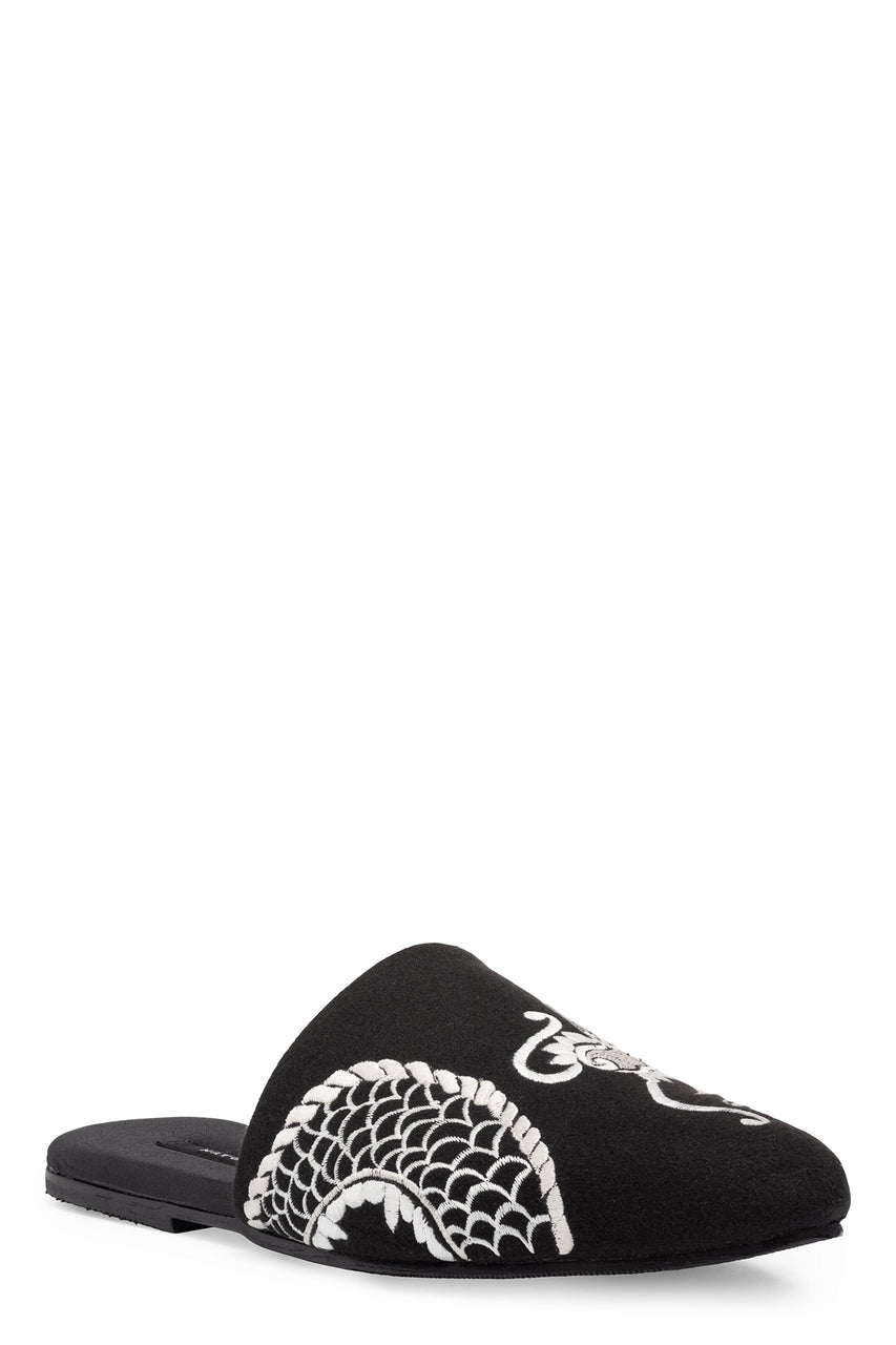 Buy Dragon Embroidered Felt Slide in Black Online Black