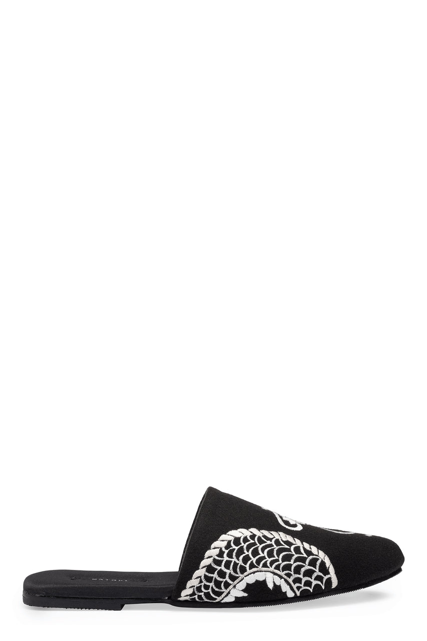 Buy Dragon Embroidered Felt Slide in Black Online Black
