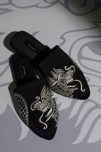 Buy Dragon Embroidered Felt Slide in Black Online Black