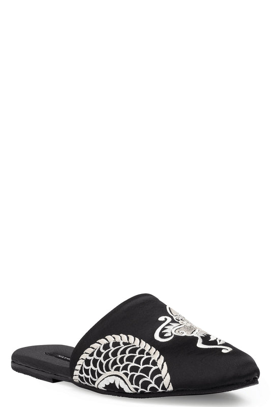 Buy Dragon Embroidered Luxe Charmeuse Slide in Black Online Black