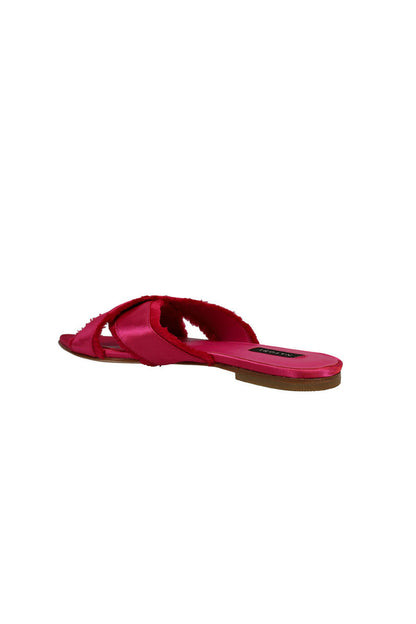 Buy Wayu Satin Fringe Cross Slide Sandals in Dragon Fruit Online Dragon Fruit