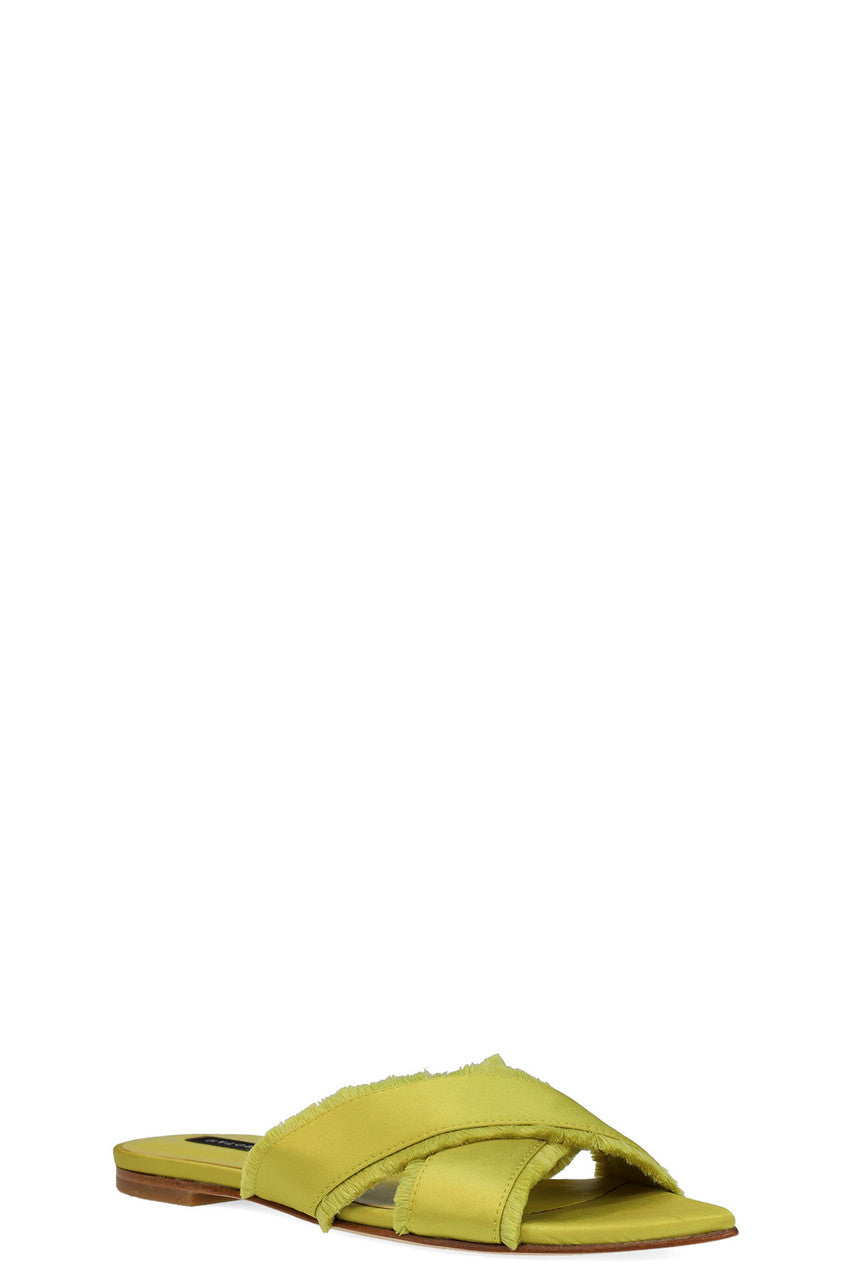 Buy Wayu Satin Fringe Cross Slide Sandals in Chartreuse Online Chartreuse