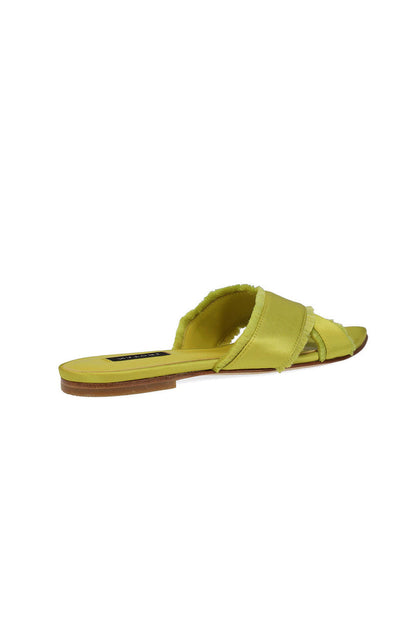 Buy Wayu Satin Fringe Cross Slide Sandals in Chartreuse Online Chartreuse