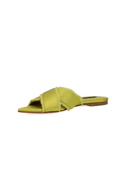 Buy Wayu Satin Fringe Cross Slide Sandals in Chartreuse Online Chartreuse