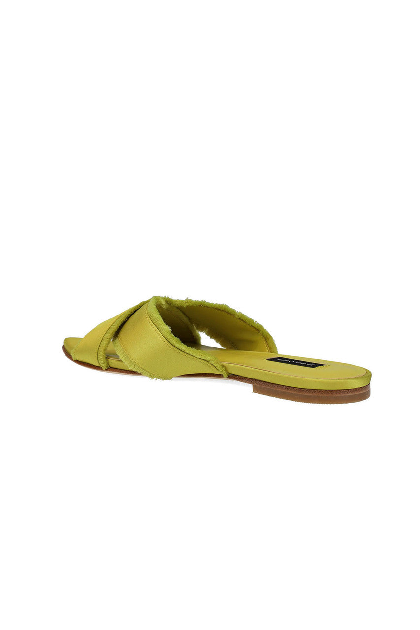 Buy Wayu Satin Fringe Cross Slide Sandals in Chartreuse Online Chartreuse