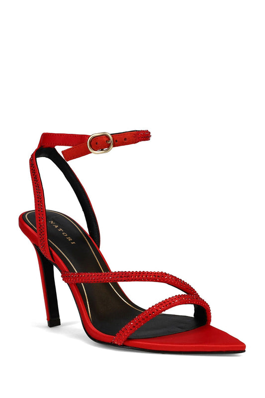 Buy Reiki Satin Embellished Ankle Strap Heel in Brocade Red Online Brocade Red