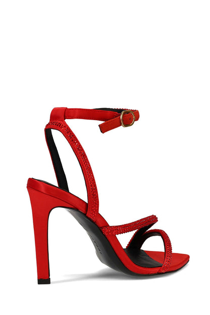 Buy Reiki Satin Embellished Ankle Strap Heel in Brocade Red Online Brocade Red