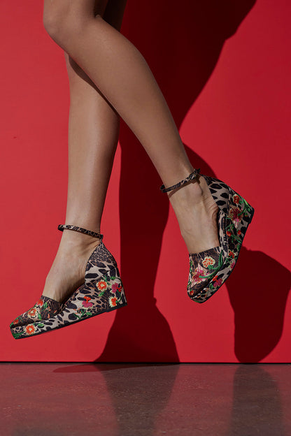 Buy Artsy Chikayo Satin Embroidery Espadrille in Chestnut Online Chestnut