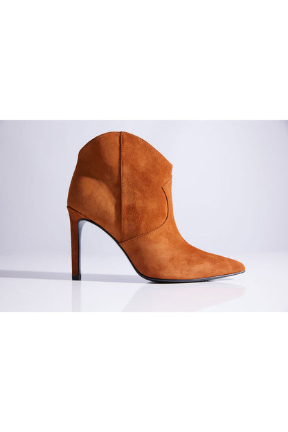 Buy Leiko Suede Heel Bootie in Cognac Online Cognac