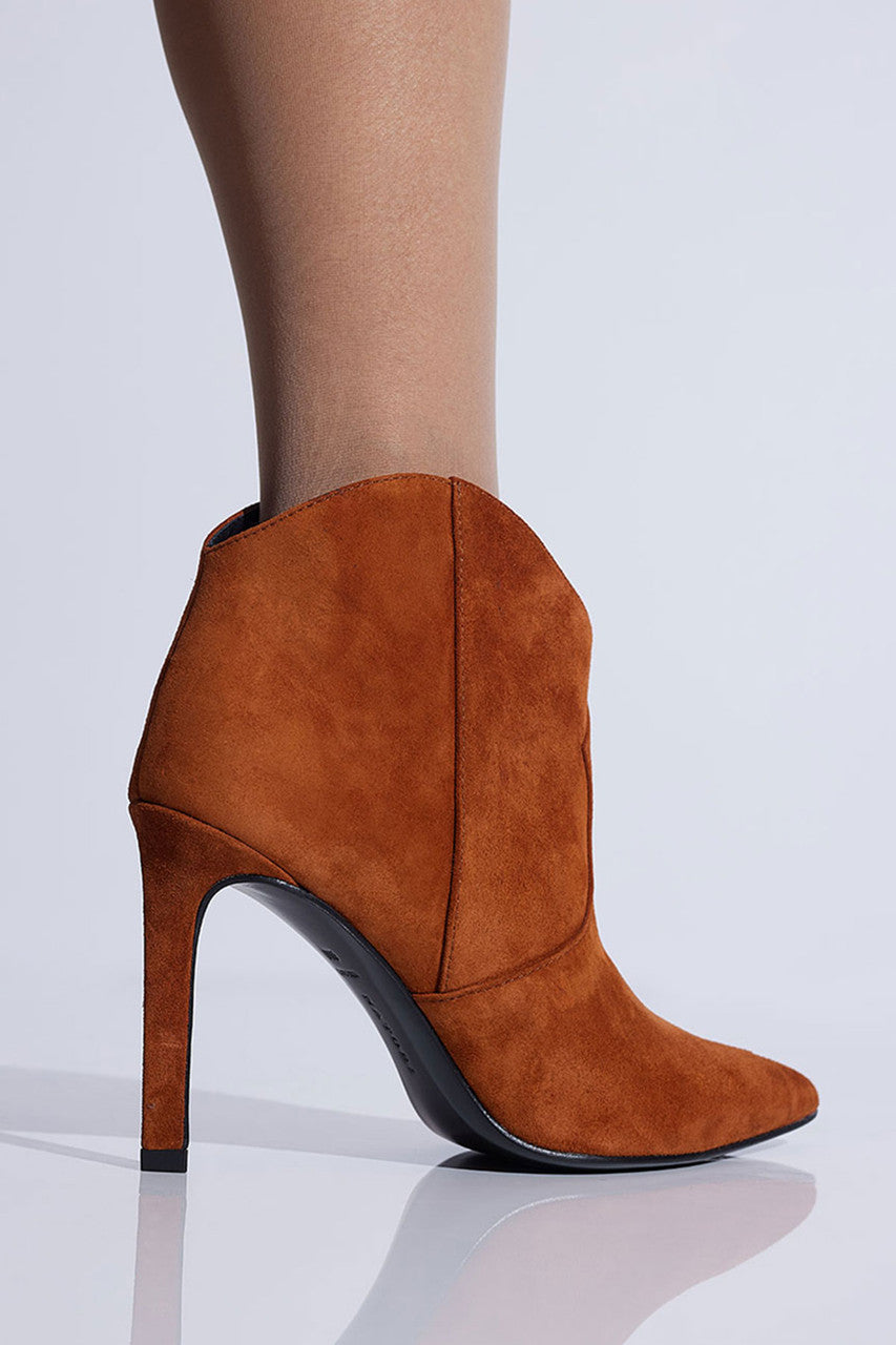 Buy Leiko Suede Heel Bootie in Cognac Online Cognac