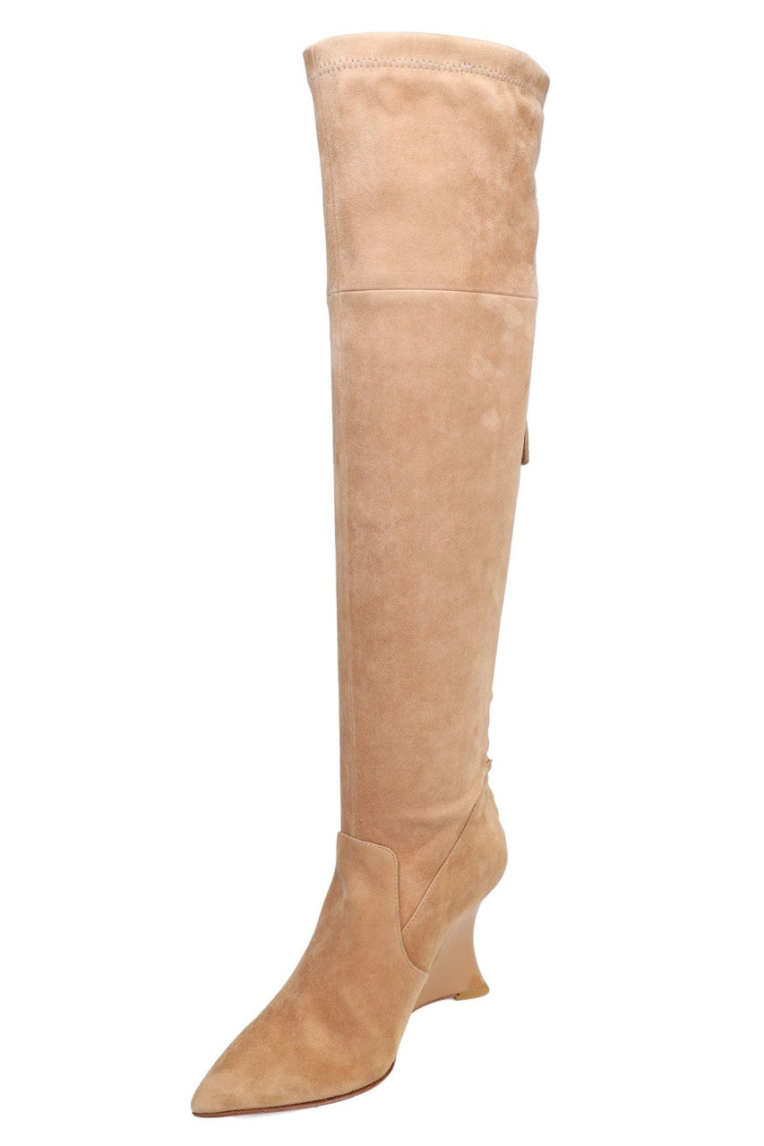 Buy Natsu Stretch Suede Over the Knee Wedge Boot in Doe Online Doe