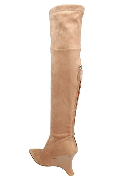 Buy Natsu Stretch Suede Over the Knee Wedge Boot in Doe Online Doe