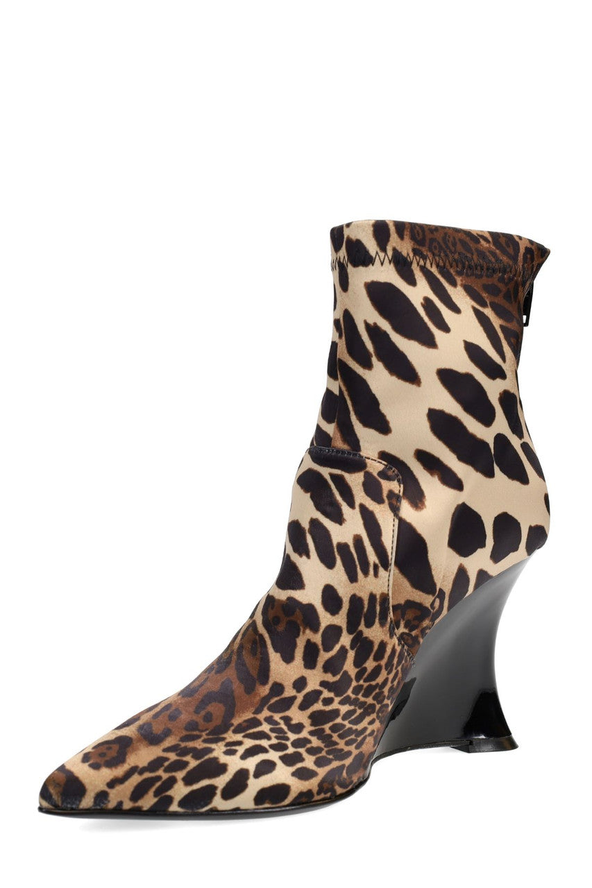 Buy Neko Luxe Leopard Satin Wedge Ankle Boot in Chestnut Online Chestnut