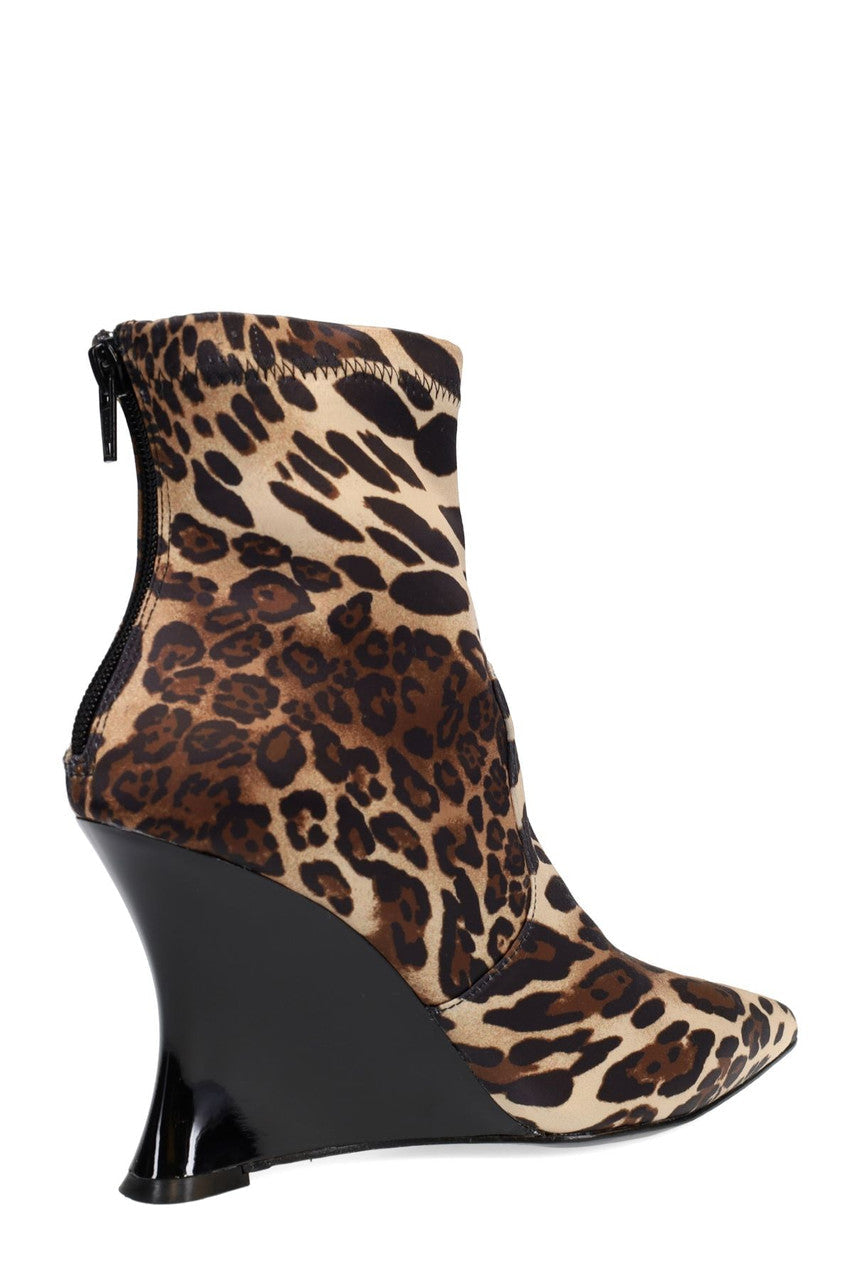 Buy Neko Luxe Leopard Satin Wedge Ankle Boot in Chestnut Online Chestnut