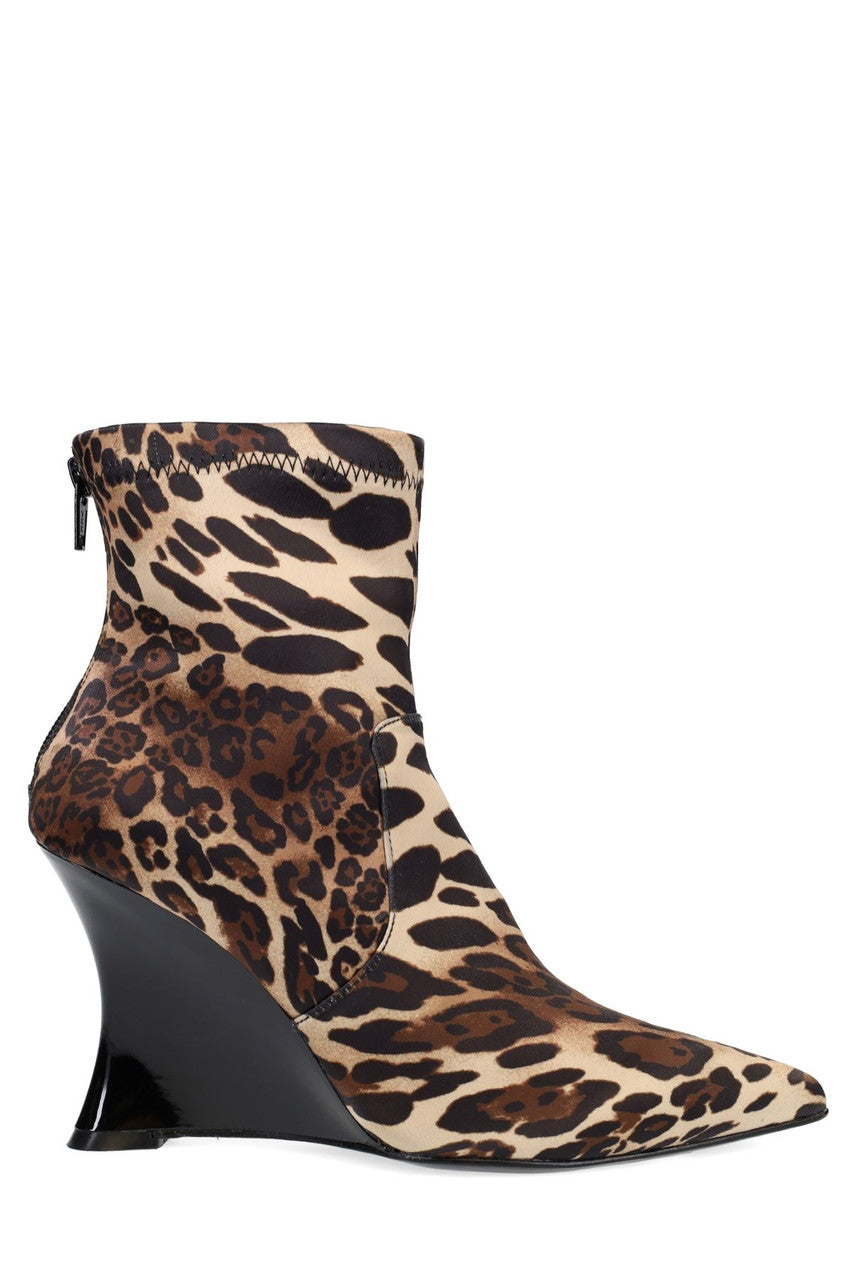 Buy Neko Luxe Leopard Satin Wedge Ankle Boot in Chestnut Online Chestnut