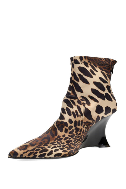 Buy Neko Luxe Leopard Satin Wedge Ankle Boot in Chestnut Online Chestnut