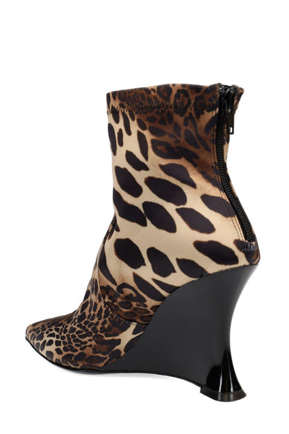 Buy Neko Luxe Leopard Satin Wedge Ankle Boot in Chestnut Online Chestnut