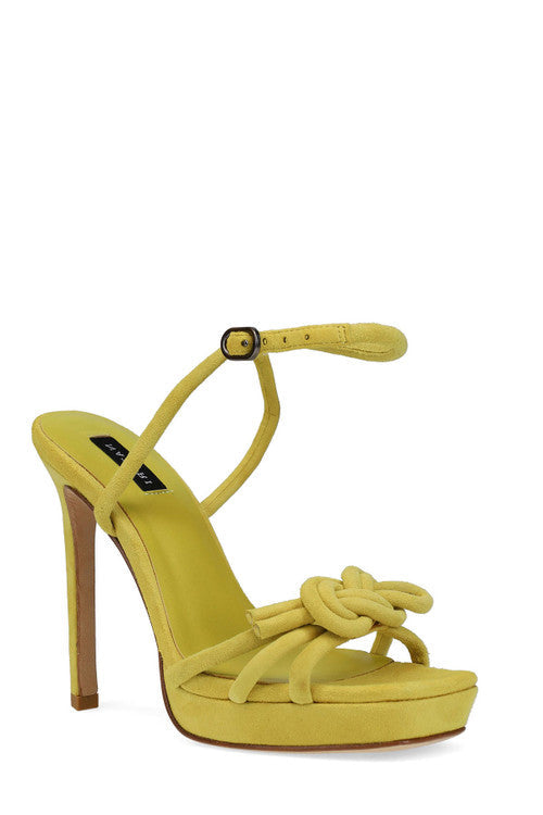 Buy Chizu Suede Knotted Bow Platform Heel in Citron Online Citron