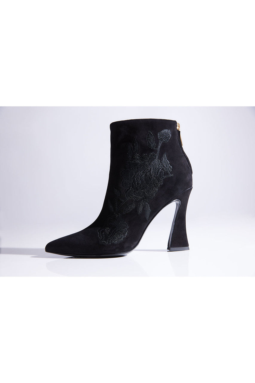 Buy Mitsu Shugo Embroidery Square Heel Ankle Boot in Black Online Black