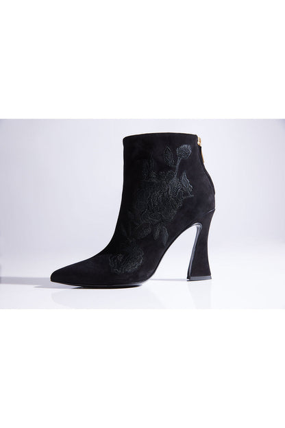 Buy Mitsu Shugo Embroidery Square Heel Ankle Boot in Black Online Black