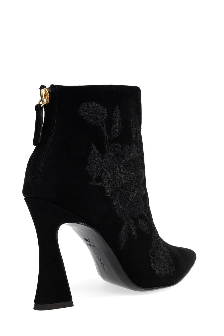 Buy Mitsu Shugo Embroidery Square Heel Ankle Boot in Black Online Black
