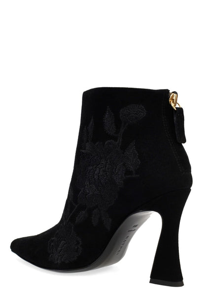 Buy Mitsu Shugo Embroidery Square Heel Ankle Boot in Black Online Black