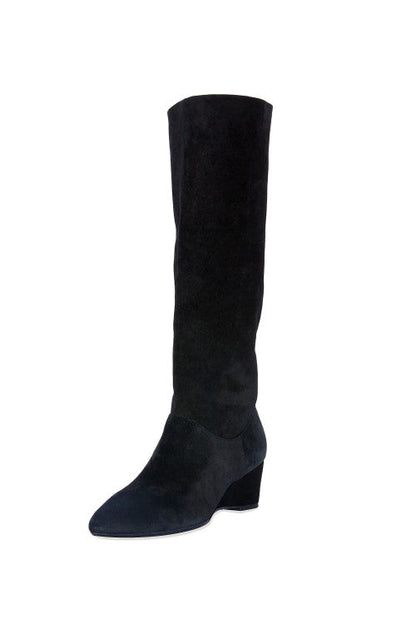 Buy Thrill Suede Contour Wedge Tall Slouch Boot in Black Online Black