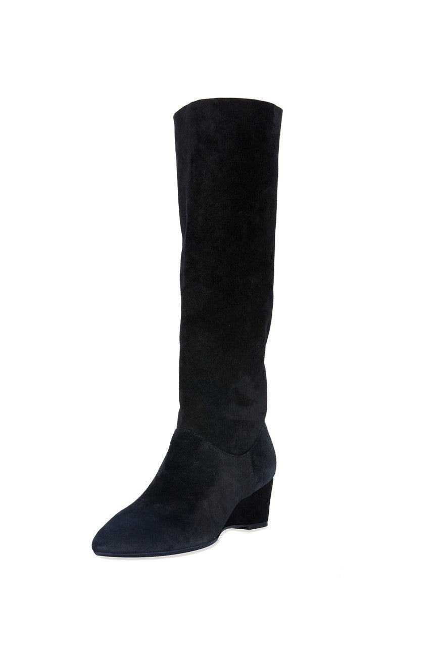 Buy Thrill Suede Contour Wedge Tall Slouch Boot in Black Online Black