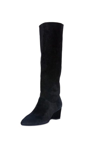 Buy Thrill Suede Contour Wedge Tall Slouch Boot in Black Online Black