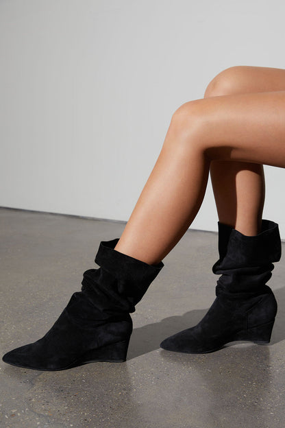 Buy Thrill Suede Contour Wedge Tall Slouch Boot in Black Online Black