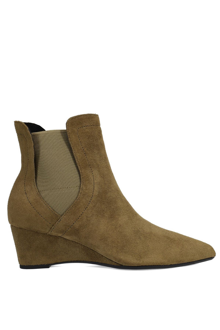 Buy Gaisha-Su Suede Wedge Bootie in Olive Online Olive