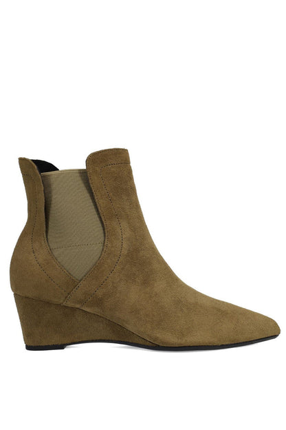 Buy Gaisha-Su Suede Wedge Bootie in Olive Online Olive