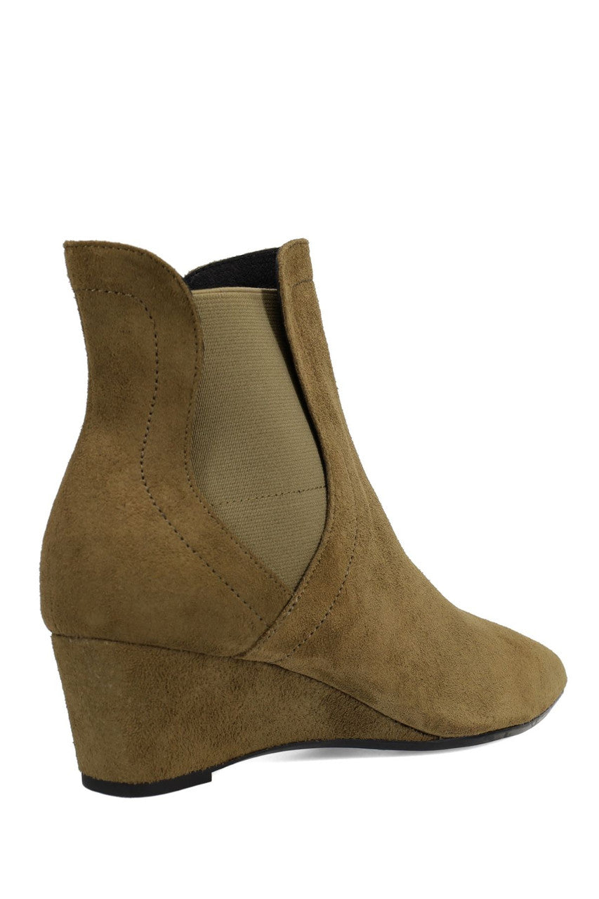 Buy Gaisha-Su Suede Wedge Bootie in Olive Online Olive