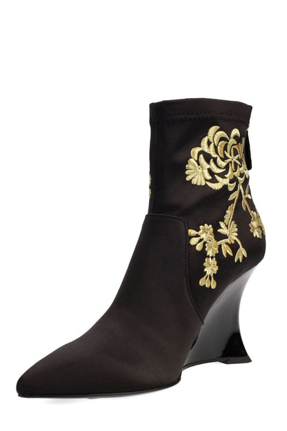 Buy Neko Satin Embroidery Wedge Ankle Boot in Black/Gold Online Black/Gold