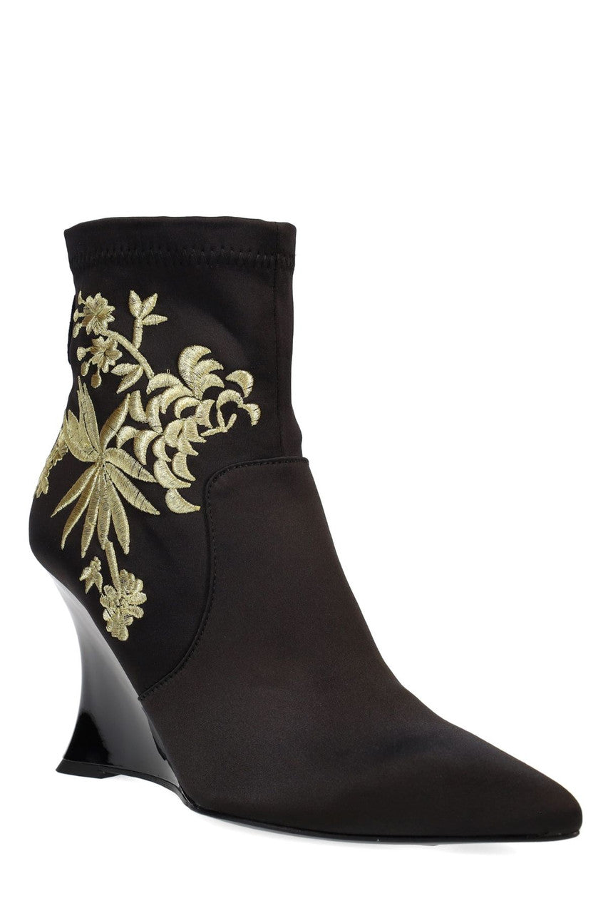 Buy Neko Satin Embroidery Wedge Ankle Boot in Black/Gold Online Black/Gold