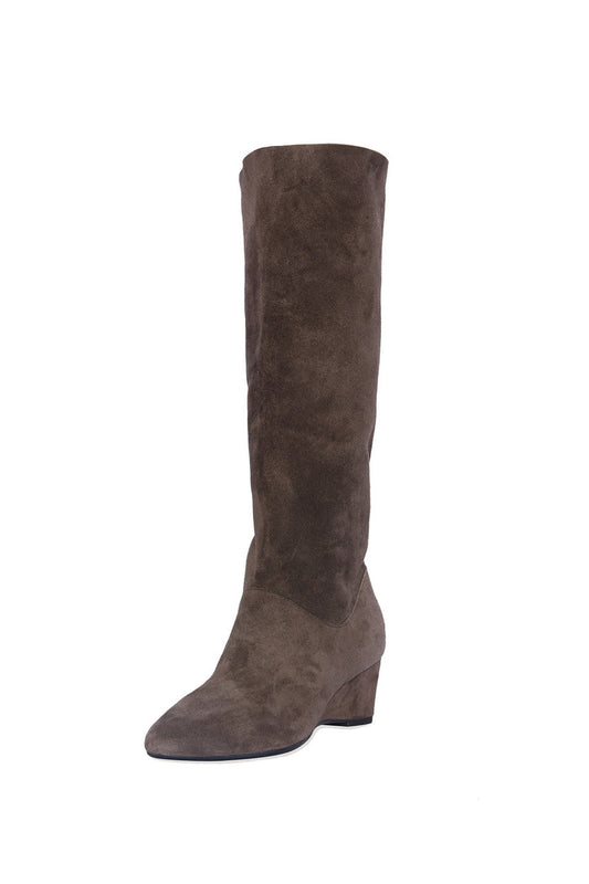 Buy Thrill Suede Contour Wedge Tall Slouch Boot in Truffle Online Truffle