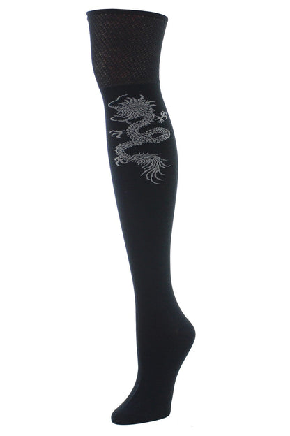 Buy Textured Cuff Dragon Over the Knee Socks in Black Online Black