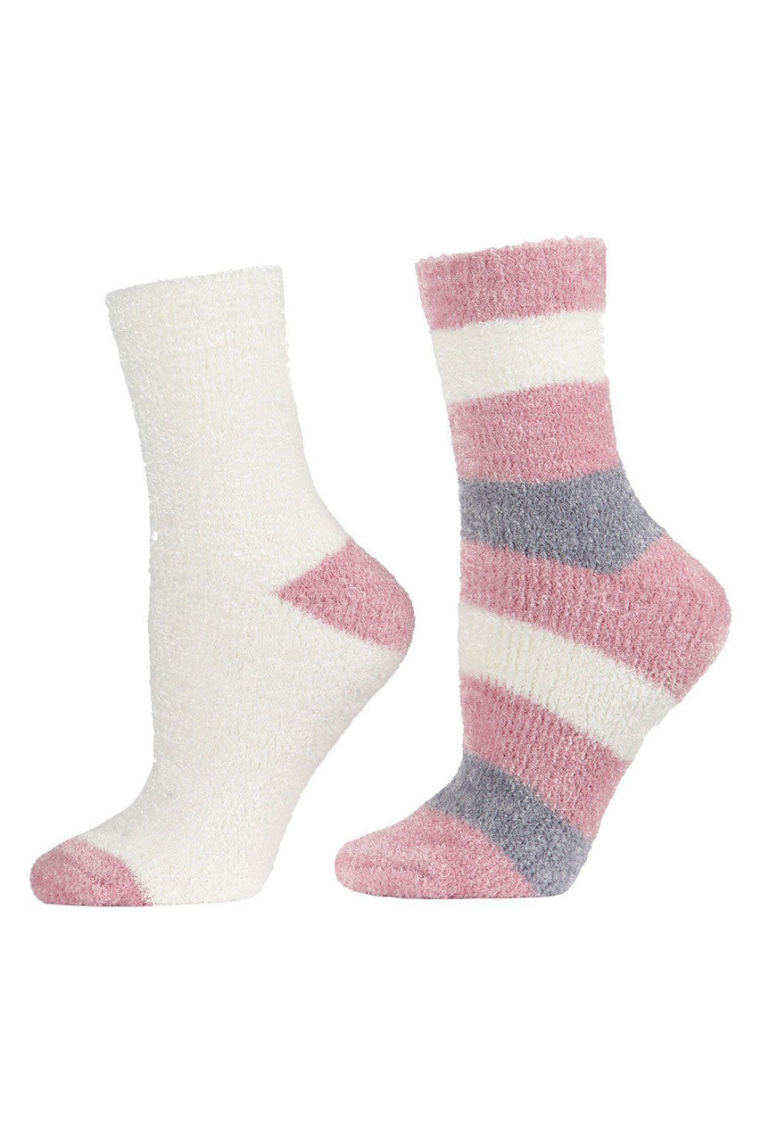 Buy Chenille Striped/Solid Cozy Crew Socks - 2 Pair Pack in Blush Online Blush