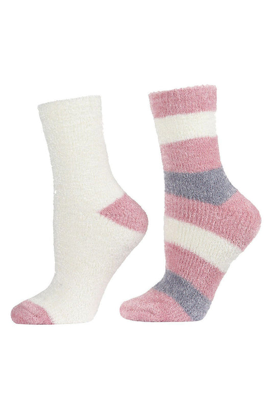 Buy Chenille Striped/Solid Cozy Crew Socks - 2 Pair Pack in Blush Online Blush