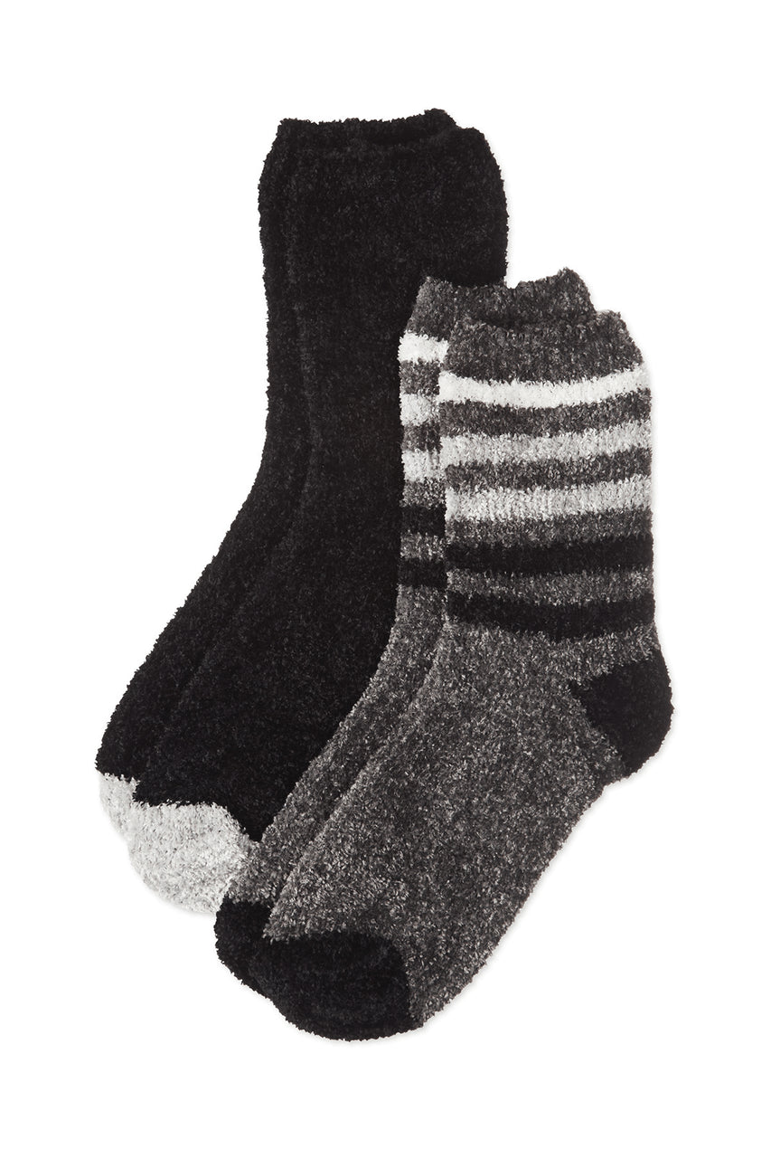 Buy Chenille Multi Striped/Solid Cozy Crew Socks - 2 Pair Pack in Castlerock Online Castlerock